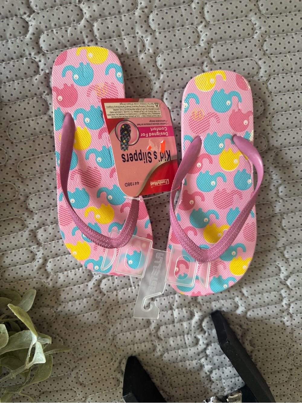Girls' Pink Elephant Print Flip Flops with Purple Straps